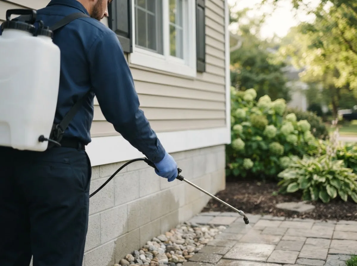 Pest control technician inspecting a home in Kincaid, IL